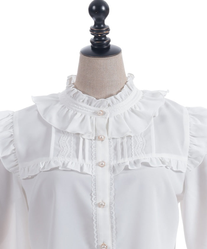 Stand Collar Frill Blouse