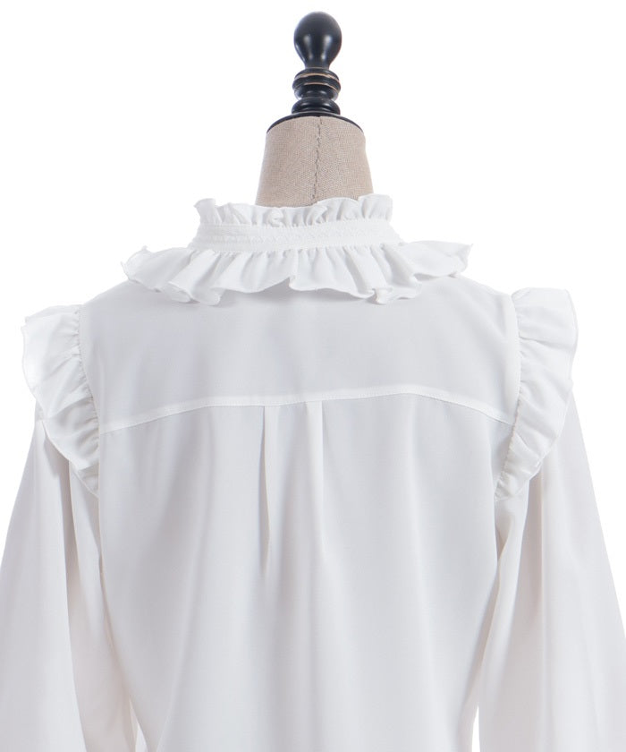 Stand Collar Frill Blouse
