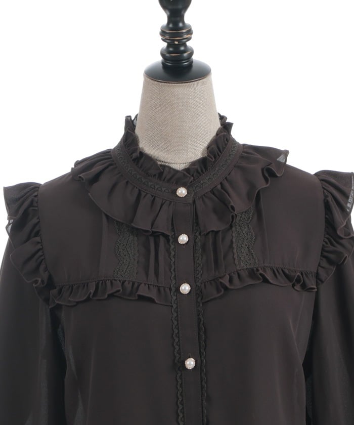 Stand Collar Frill Blouse