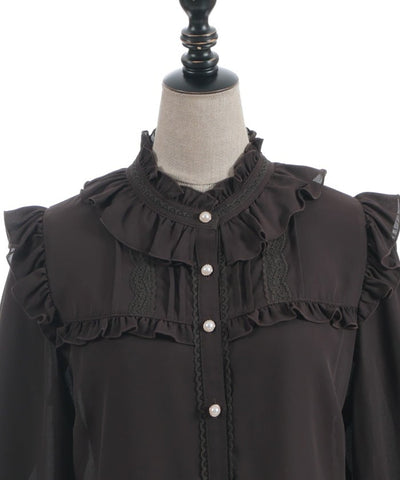 Stand Collar Frill Blouse