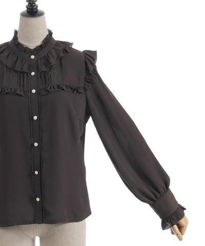 Stand Collar Frill Blouse