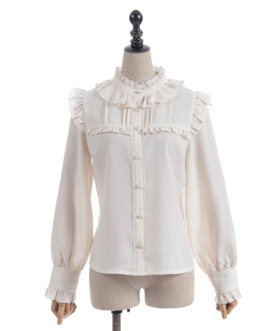 Stand Collar Frill Blouse