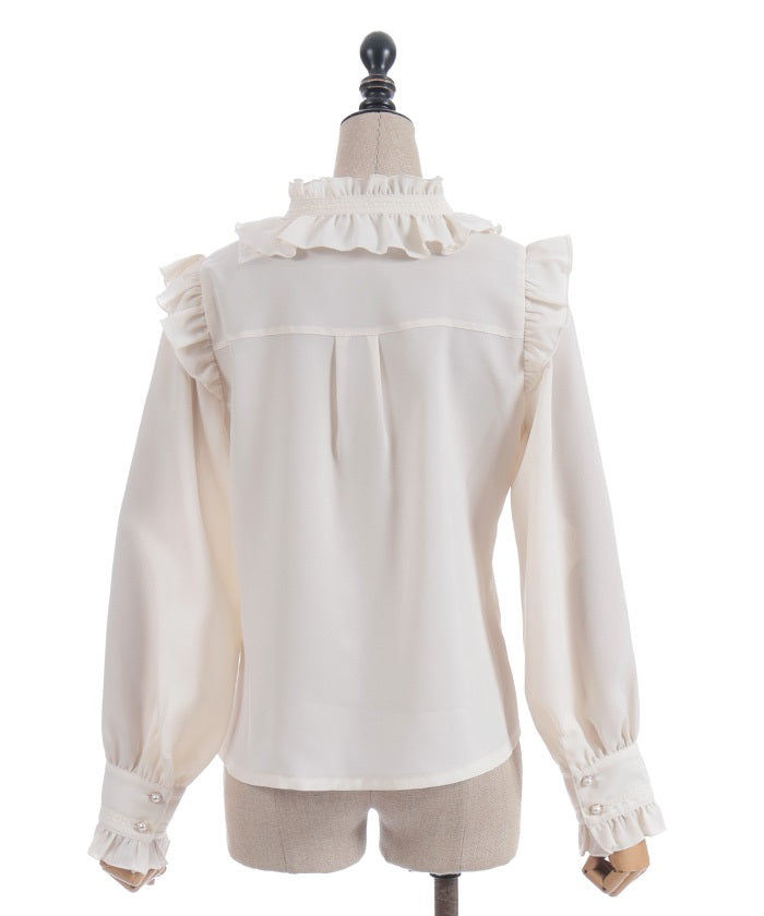 Stand Collar Frill Blouse