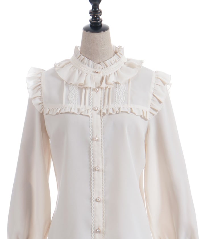 Stand Collar Frill Blouse