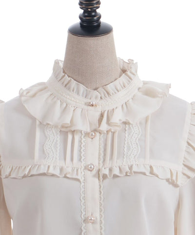 Stand Collar Frill Blouse