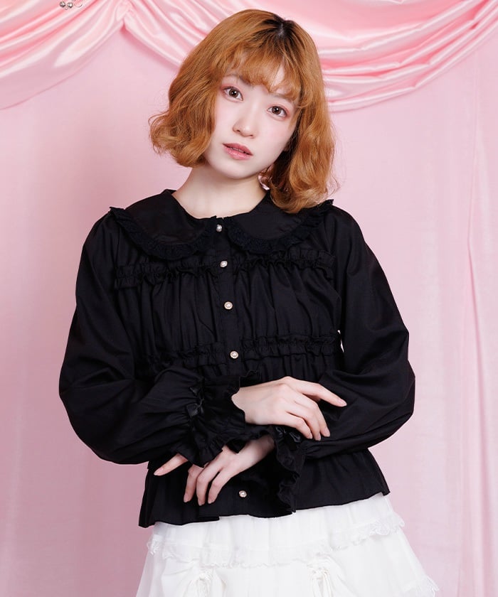 Shirring Frill Round Collar Blouse – axes femme from JAPAN