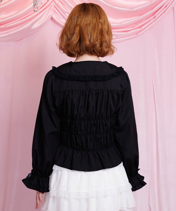 Shirring Frill Round Collar Blouse – axes femme from JAPAN