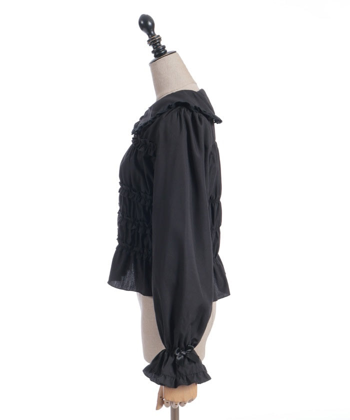 Shirring Frill Round Collar Blouse (Pre-order) – axes femme from JAPAN