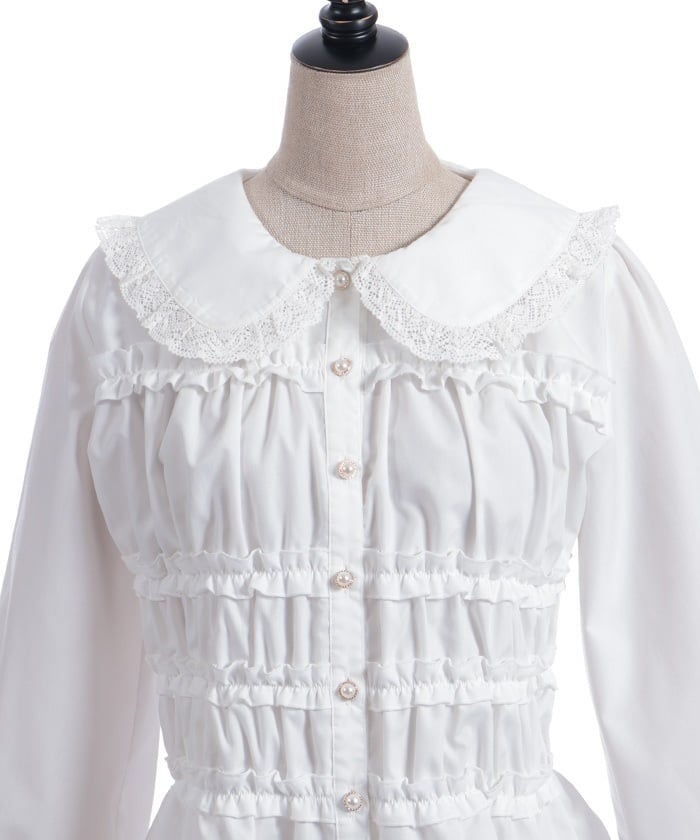 Shirring Frill Round Collar Blouse – axes femme from JAPAN