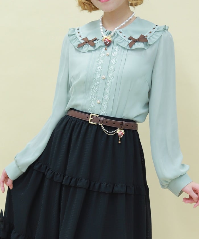 Chocolate Ribbon Round Collar Blouse – axes femme from JAPAN