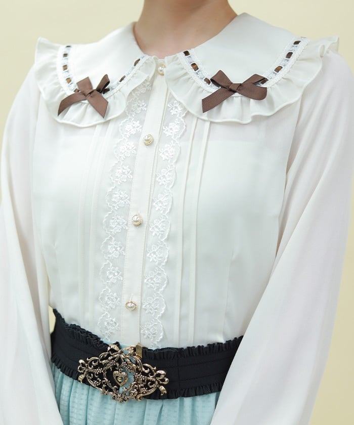Chocolate Ribbon Round Collar Blouse – axes femme from JAPAN