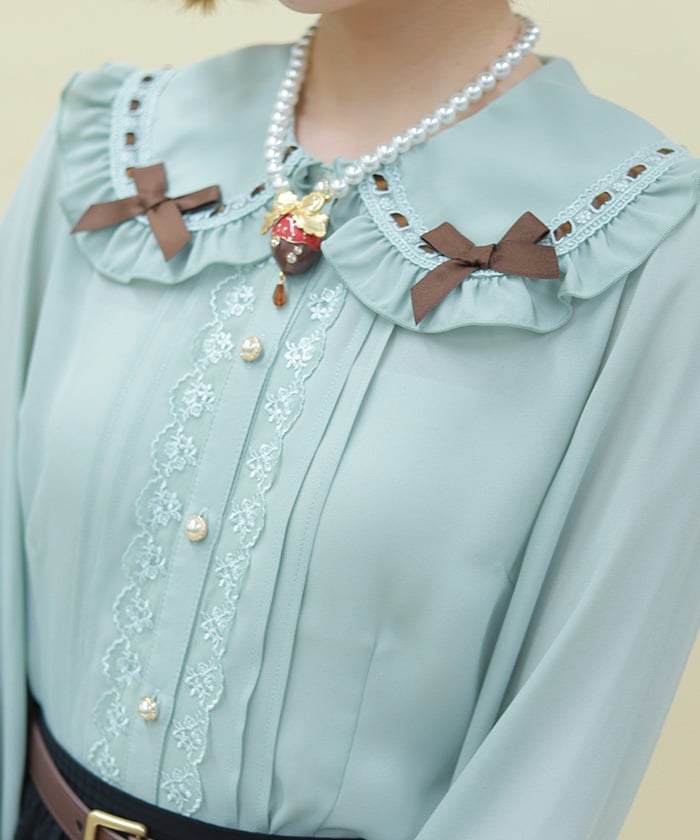 Chocolate Ribbon Round Collar Blouse – axes femme from JAPAN