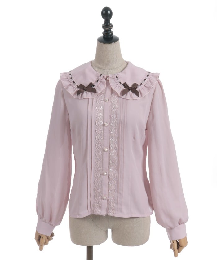 【さくら】MAKUSA slide collar blouse Chocolate Ribbon Round Collar Blouse – axes femme from JAPAN