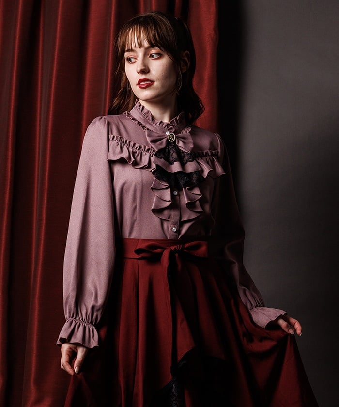 Ribbon & Jabot Brooch Blouse