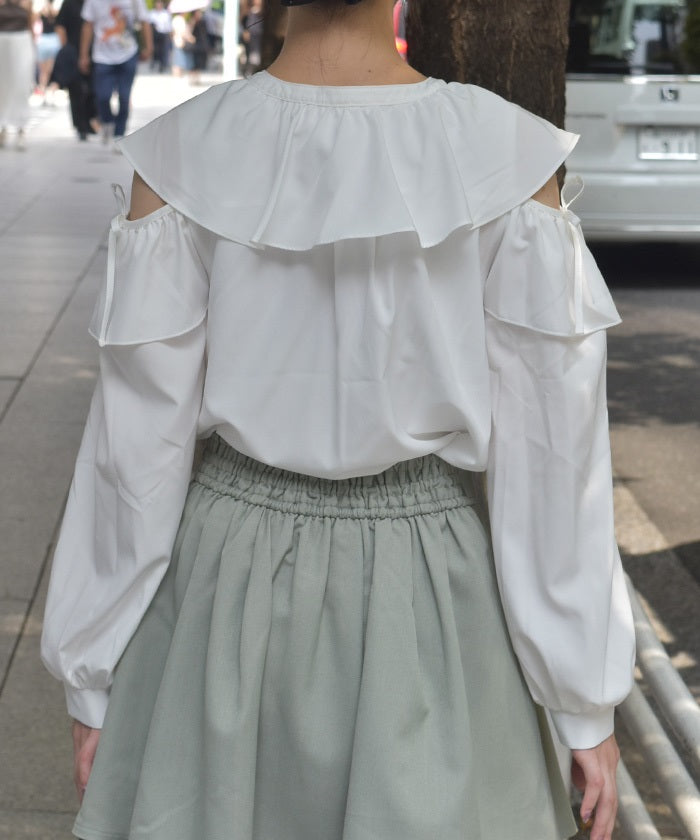 Open Shoulder Choker Style Frill Blouse – axes femme from JAPAN
