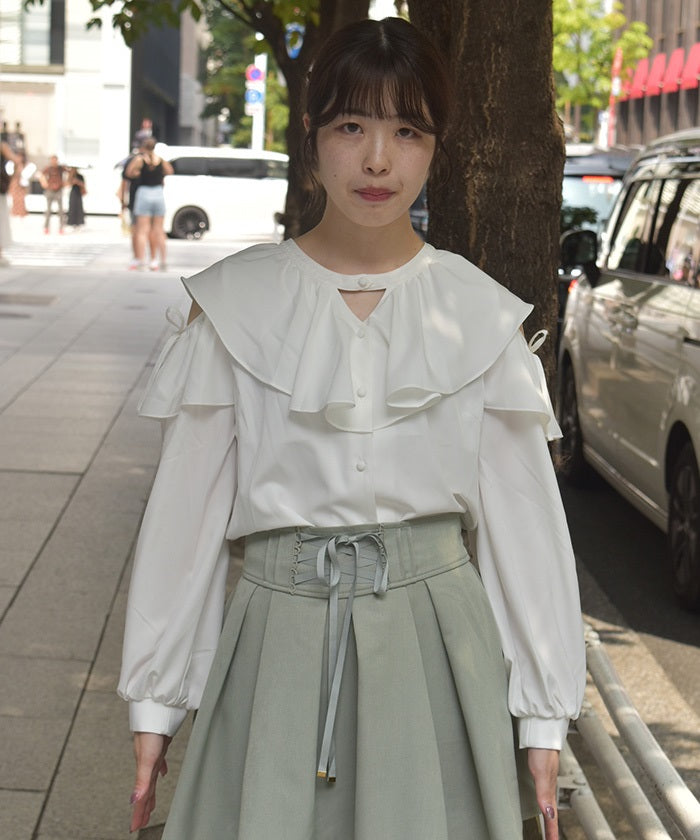 Open Shoulder Choker Style Frill Blouse – axes femme from JAPAN