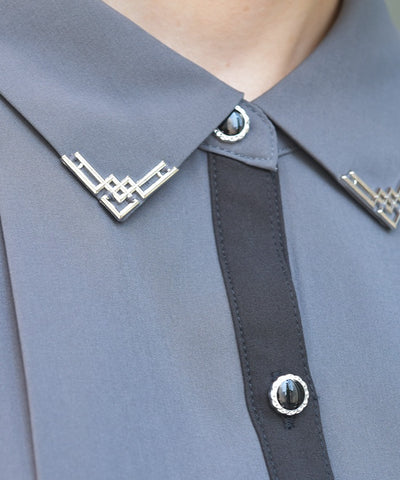 Bicolor Blouse with Metal Parts