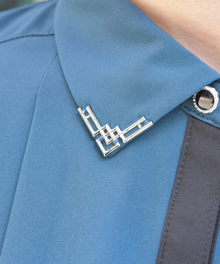 Bicolor Blouse with Metal Parts