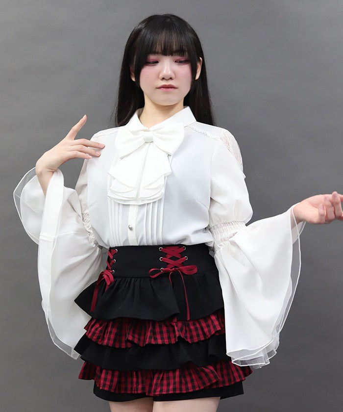 Frill Ribbon Flare Sleeve Blouse – axes femme from JAPAN