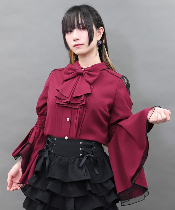 Frill Ribbon Flare Sleeve Blouse – axes femme from JAPAN