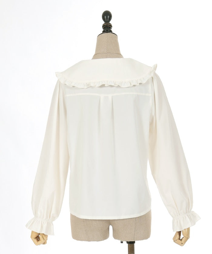 Pin Tuck Ribbon Round Collar Blouse