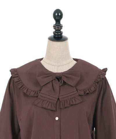 Pin Tuck Ribbon Round Collar Blouse