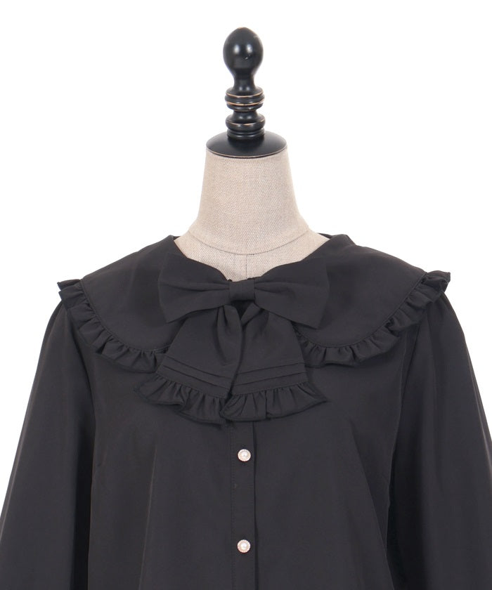 Pin Tuck Ribbon Round Collar Blouse