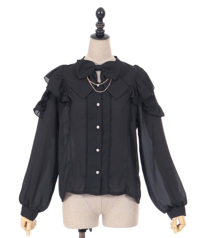 Frill Long Sleeve Blouse with Ribbon