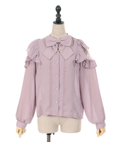 Frill Long Sleeve Blouse with Ribbon