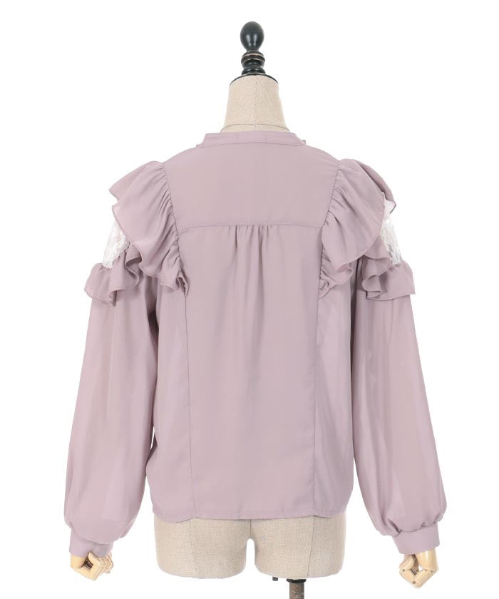 Frill Long Sleeve Blouse with Ribbon