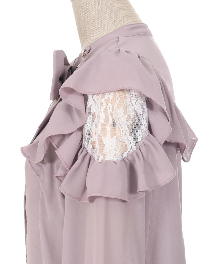 Frill Long Sleeve Blouse with Ribbon