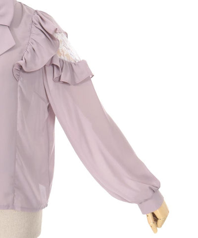 Frill Long Sleeve Blouse with Ribbon