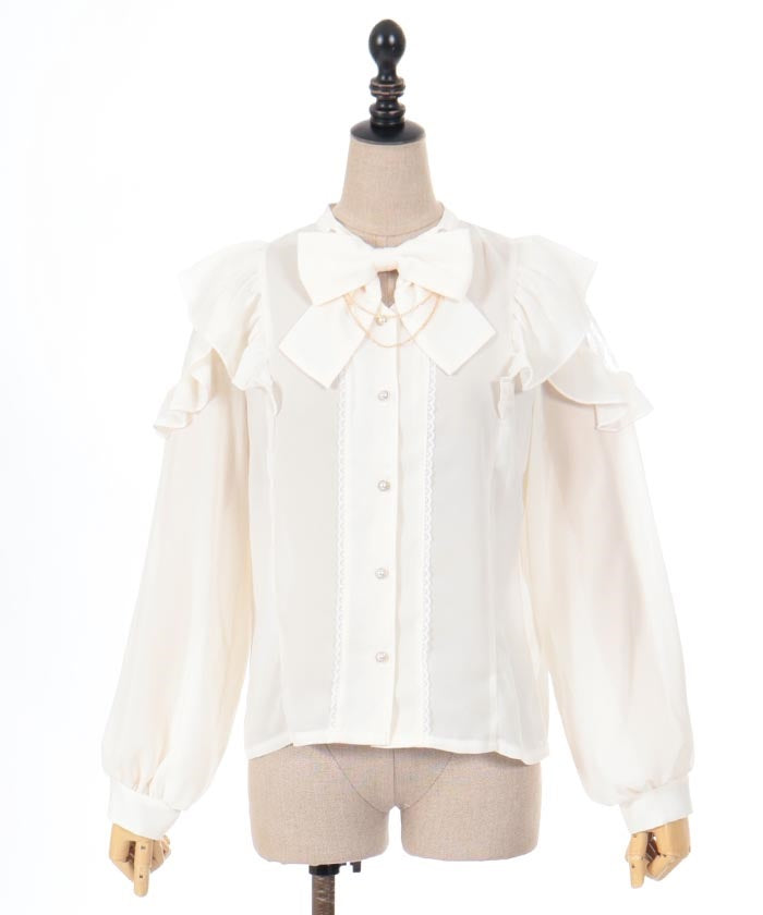 Frill Long Sleeve Blouse with Ribbon