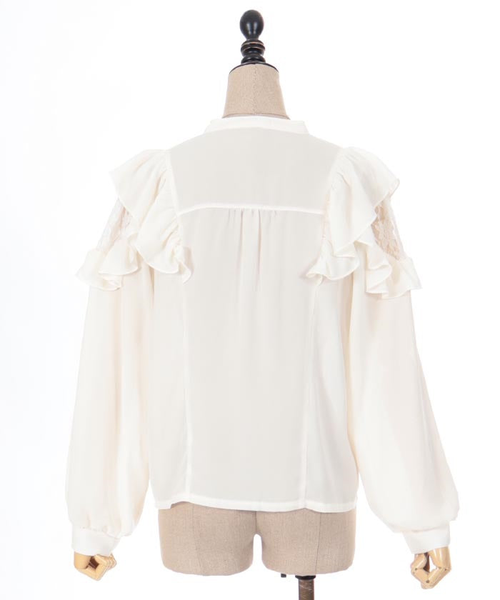 Frill Long Sleeve Blouse with Ribbon