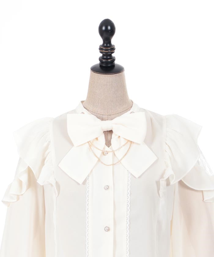 Frill Long Sleeve Blouse with Ribbon