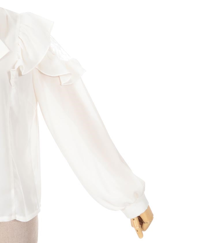 Frill Long Sleeve Blouse with Ribbon