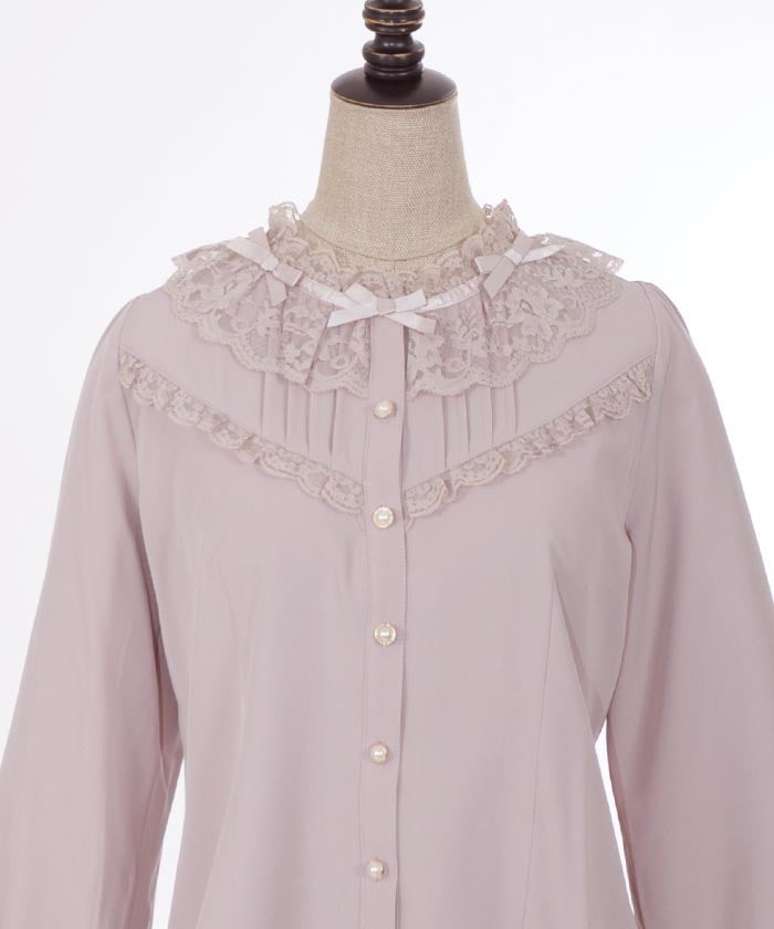 Ribbon Collar Frill Blouse