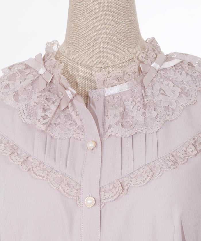 Ribbon Collar Frill Blouse