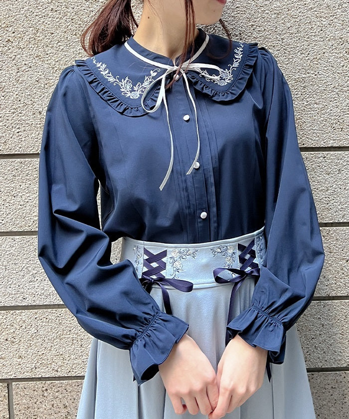 Bouquet Embroidery Frill Collar Blouse