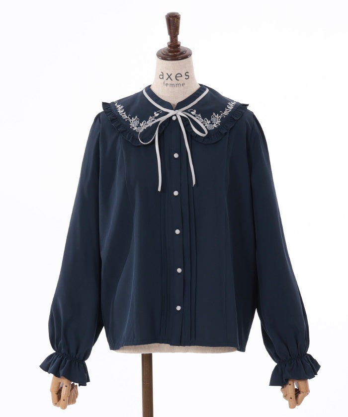 Bouquet Embroidery Frill Collar Blouse