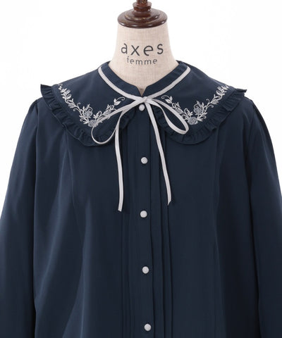 Bouquet Embroidery Frill Collar Blouse