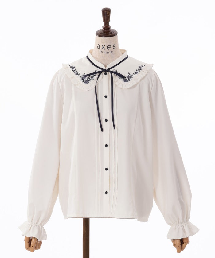 Bouquet Embroidery Frill Collar Blouse