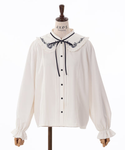 Bouquet Embroidery Frill Collar Blouse