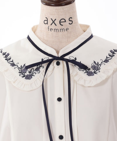 Bouquet Embroidery Frill Collar Blouse