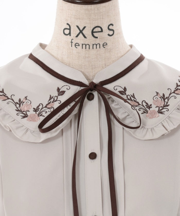 Bouquet Embroidery Frill Collar Blouse