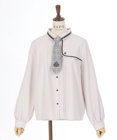 Emblem Embroidery Blouse with Necktie