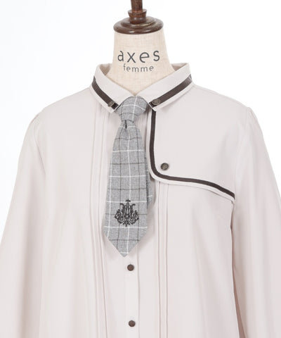 Emblem Embroidery Blouse with Necktie