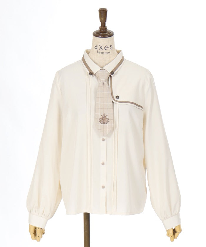 Emblem Embroidery Blouse with Necktie