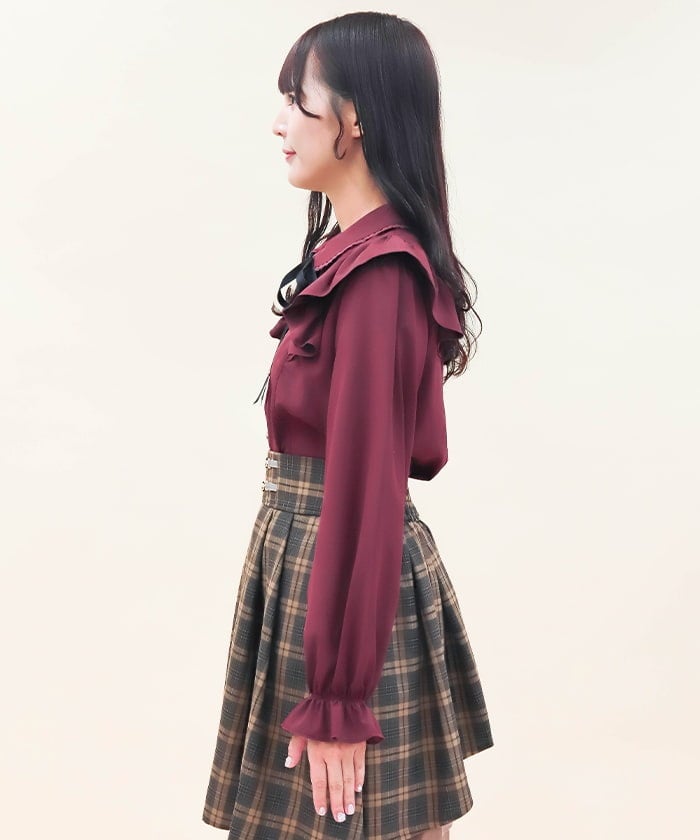 Round Collar Long Sleeve Blouse with Ribbon – axes femme