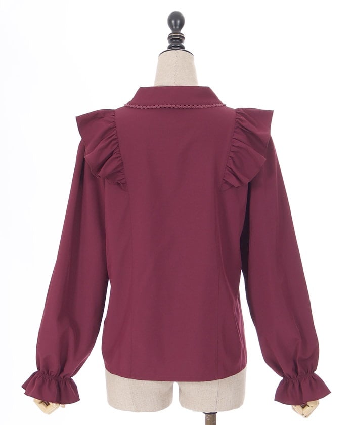 Round Collar Long Sleeve Blouse with Ribbon